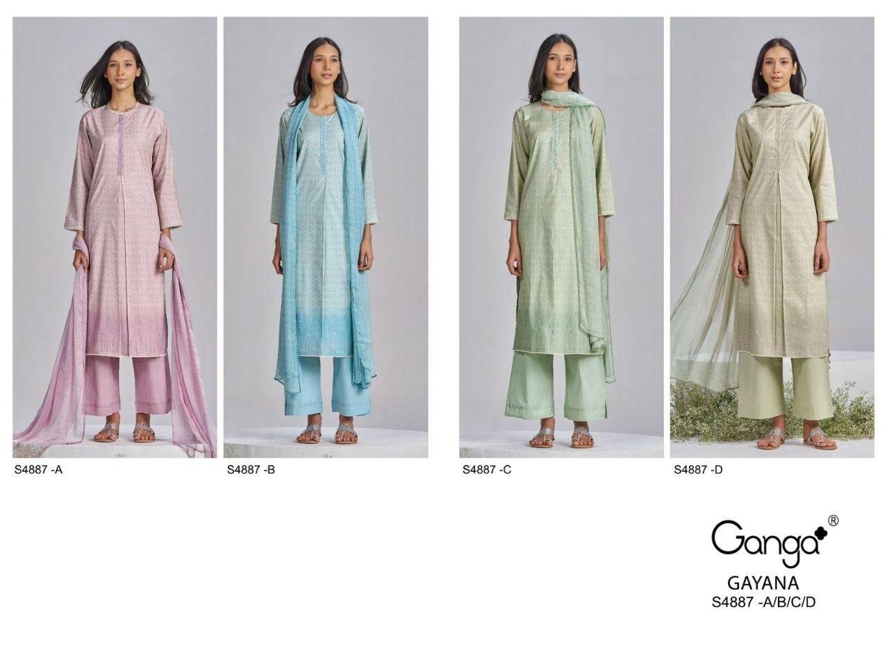 GAYANA 4887 By GANGA FASHION Stylish Beautiful Colourful PREMIUM PURE BEMBERG Dresses At Wholesale Price